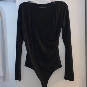 Abercrombie Deep V Black LongSleeve Bodysuit